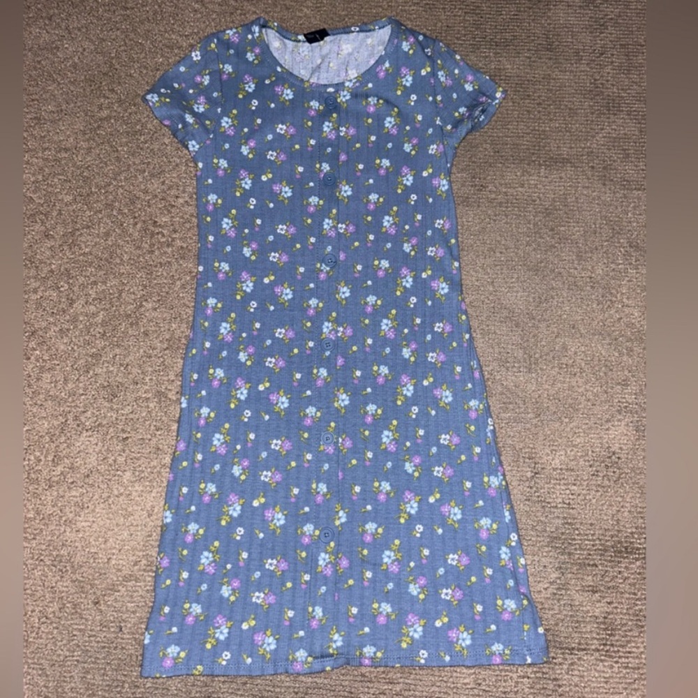 Girls ribbed button front floral dress